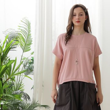 【CUMAR】純色落肩連袖寬鬆前短後長上衣 藍 白 粉(魅力商品)