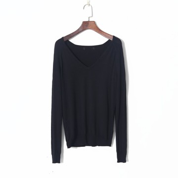 夏季女裝時尚韓版簡約純色優雅V領套頭落肩袖寬松百搭針織衫