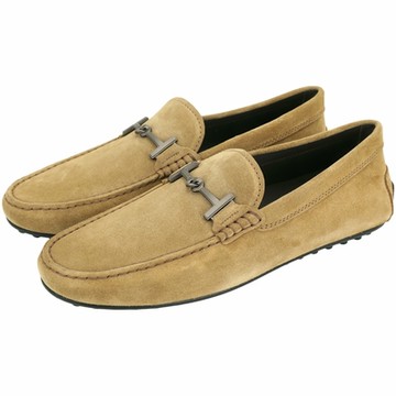 TOD S City T字金屬鍊飾麂皮橡膠底豆豆鞋(男鞋/淺咖啡)