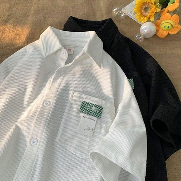 男生短袖襯衫 百搭休閒上衣 格襯衫男短袖設計感鹽系港味復古半袖襯衣日系夏季外套潮0706