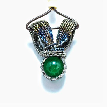 綠瑪瑙吊墜項鏈, 鈦合金, 鋼絲纏繞, 金屬過敏體質, a012