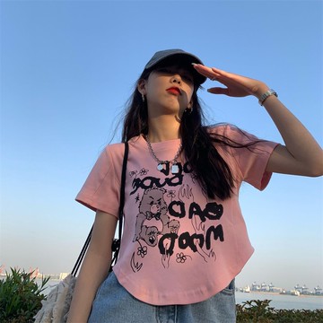 Chubchic~ 大碼T恤 150kg大碼女裝美式複古純欲短袖t卹女夏季性感辣妹短款上衣ins潮