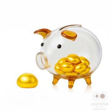 【路森金飾】黃金金豆-1錢金重:1.00錢+-0.03錢(贈可愛豬玻璃撲滿隨機色)