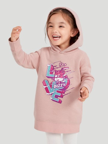 女幼童裝 Gap x Super Wings聯名  Logo印花連帽長袖洋裝-粉色