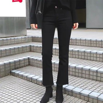 黑色高腰牛仔褲微喇褲女九分2025年秋冬新款復古大碼胖mm喇叭褲