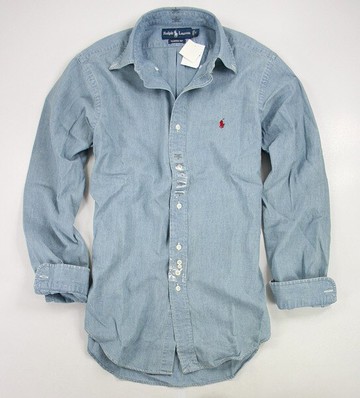 美國百分百【全新真品】Ralph Lauren RL 刷白 水洗 牛仔感 淡藍 長袖 襯衫 POLO M號 超取