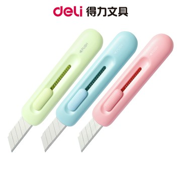 【Deli得力】LonGreen環保自動回彈迷你美工刀/混色出貨/EM410｜裁刀 切割刀 辦公文具 手作工具 文具