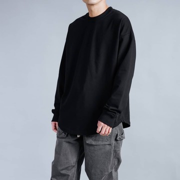 【AMERO】男裝 女裝 長袖素面T恤 下擺圓弧 寬鬆 落肩