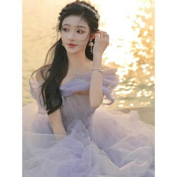 在逃公主蓬蓬紗晚禮服高級感生日宴會成人禮氣質主持演出服一字肩