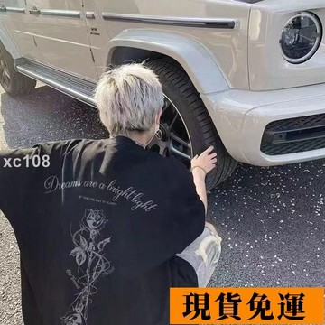 🚚臺灣限時低價🚚 美式高街潮牌玫瑰花短袖T卹男女寬鬆夏季ins潮流休閒半袖上衣1/2