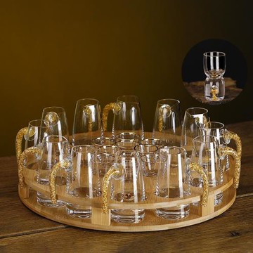 創意家用高檔金箔水晶玻璃白酒杯一口杯分酒器套裝酒盅杯架