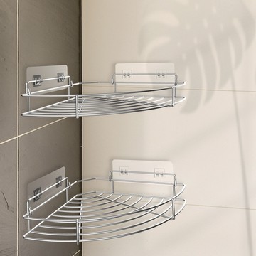 免鑽孔浴室轉角不鏽鋼置物架  2個  240 x 340 x 40 mm  銀色