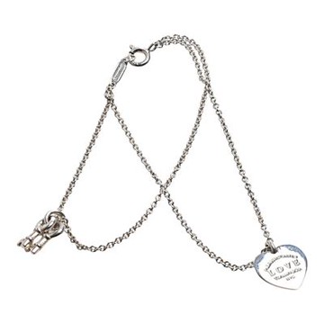 Tiffany&Co. 經典925純銀心型鐵牌鑰匙雙鍊手鍊(銀色)