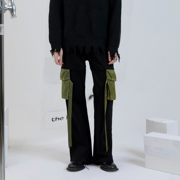 拼接大口袋直筒長褲