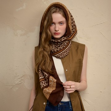 SO NICE 復古拼色印花圍巾