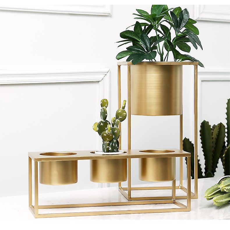 花盆北歐金色鐵藝花桶多肉創意擺件創意綠蘿室內花盆架 A 807乳白色 松果購物 買不完的生活好物 Line購物