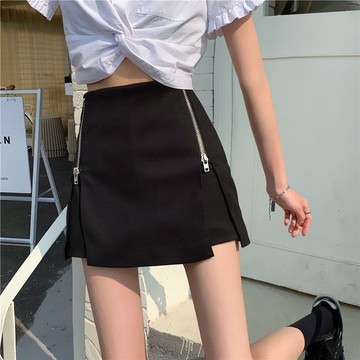 出清不補  休閒褲裙 韓系褲子 白色褲裙 褲裙 夏天女裝 特價假兩件裙褲一體夏顯瘦大碼雙拉鍊工裝褲裙女新款防走光