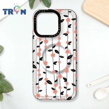 TRON IPHONE 16 PRO 條紋透明小花A款 MAGSAFE 磁吸 防摔 太空殼 透白 手機殼