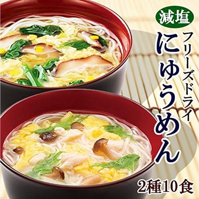 化学調味料無添加 アマノフーズ フリーズドライ 減塩にゅうめん 2種10食セット（国産具材使用）