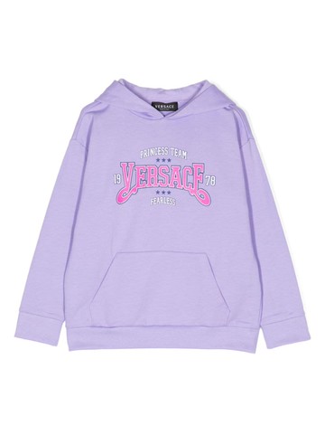 Versace Kids - logo-print cotton hoodie - kids - Cotton - 4 - Black
