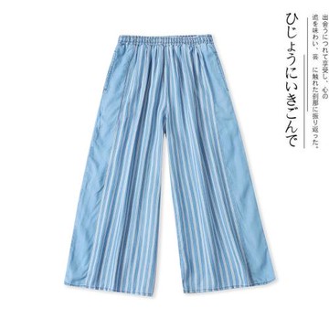 1D/39日單夏季新款外貿女裝時尚寬松松緊高腰拼色天絲牛仔闊腿褲