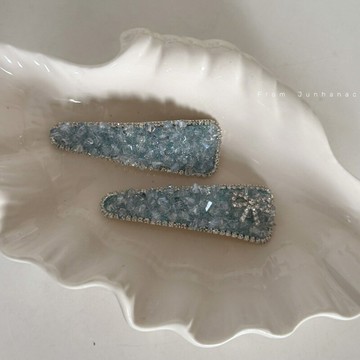 藍色滿鉆水晶發飾女側邊夾bb夾閃耀發夾輕奢發卡蝴蝶結劉海夾法發 鑫弘-素時衣櫥