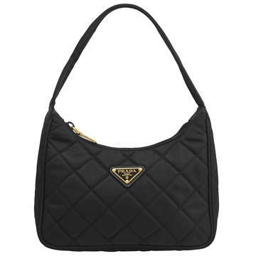 PRADA 1NE051 經典LOGO絎縫格紋尼龍手提肩背包.黑