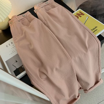 少女心炸裂 粉色牛仔褲女九分褲K-23秋季新款高腰寬松顯瘦老爹褲