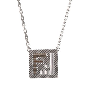 FENDI 7AJ761 Shadow FF 條紋紋理方形吊墜鎖骨項鍊.銀