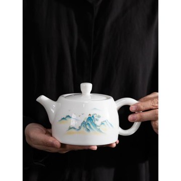 大號羊脂玉功夫茶壺井欄壺350ML內外上釉泡茶壺送壺繩不銹鋼內膽