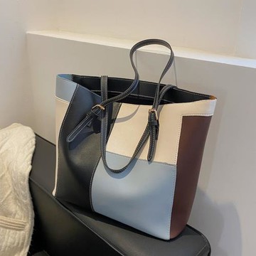 大包包女2021新款時尚韓版大容量簡約單肩包女包撞色托特包手提包