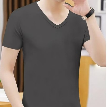 M-9XL V領短袖T恤男 夏季薄款冰絲吸汗涼感加肥加大T恤短袖男 冰絲短袖 純棉T恤 V領T恤 家居服男女 純色短袖男