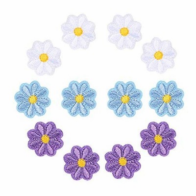 WATASHINO ワッペン アイロン アップリケ 花 2cm 12枚セット 女の子 子供 小さい 刺繍 かわいい (MIX? 紫・水色・白