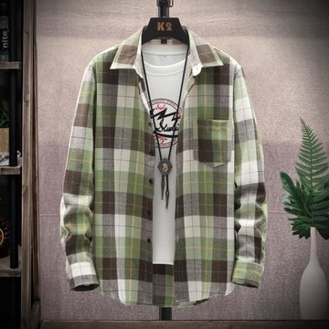 潮牌格子襯衫男孩長袖春秋季青少年高中初中學生休閑寬松襯衣外套