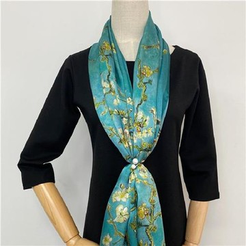【巴黎精品】真絲絲巾蠶絲領巾-花卉油畫飄帶女絲巾a1af37