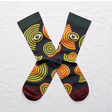 法國Bonne Maison Night Eye輪迴之眼白格中統襪法國製PS4-01