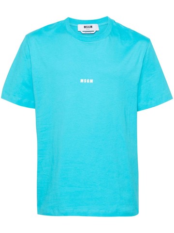 MSGM - logo-print cotton T-shirt - men - Cotton - XL - Blue