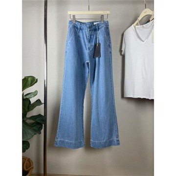 Rag 24春夏薄款清涼垂感天絲棉壓褶闊腿牛仔褲女淺藍色直筒長褲