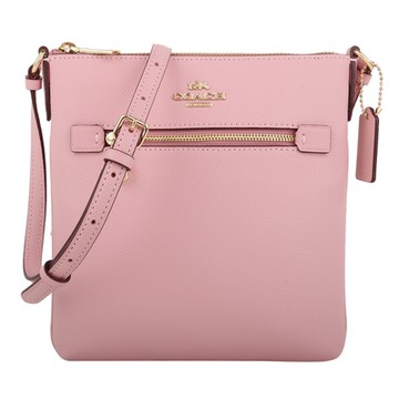 COACH  金馬車防刮PVC 前拉鍊斜背方包(嫩粉色)mini