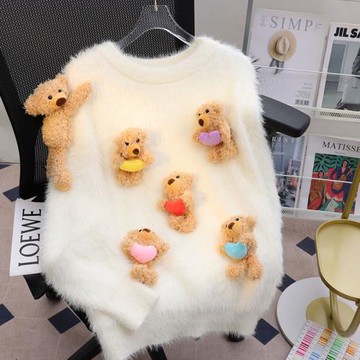 2024新款毛衣女秋冬卡通玩偶可愛軟糯慵懶風針織衫寬松高級感上衣