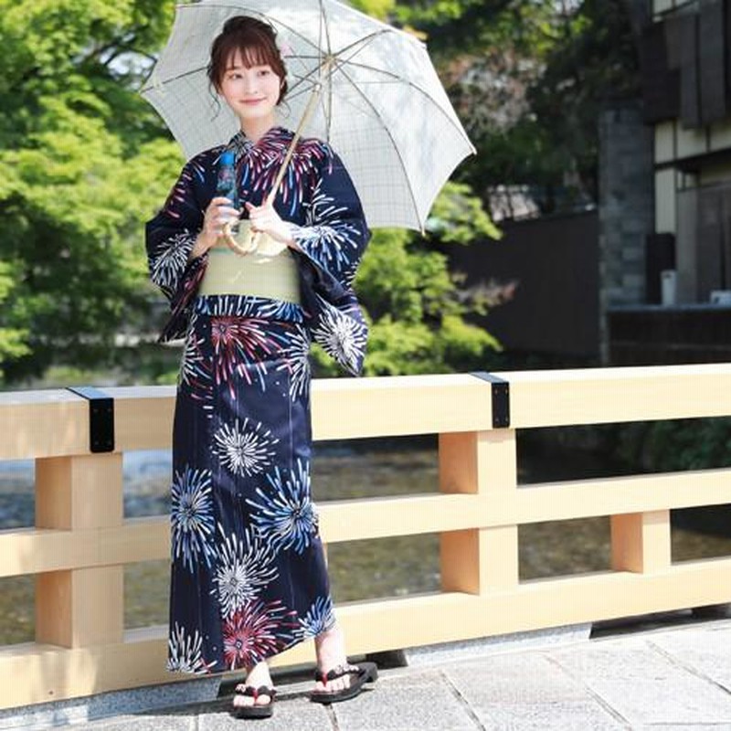 ◆最高級国産染◆高級綿変わり織り◆花火古典の生成り浴衣◆大人ゆかた◆新品 utatane 高級変わり織 浴衣3点セット ( ゆかた・帯・下駄 ) 藍色