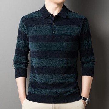 旗艦店中年男士長袖T恤男裝秋季薄款翻領含羊毛針織體恤衫爸爸裝