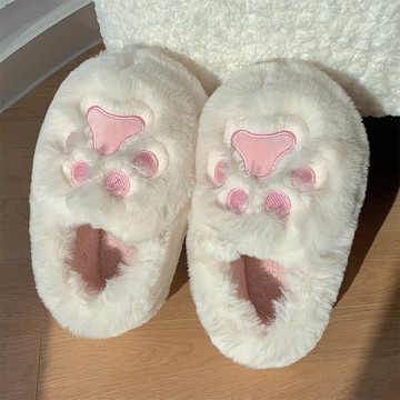 可愛毛絨鞋女冬季軟萌少女心居家防滑保暖全包跟貓爪棉拖鞋