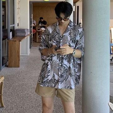 夏威夷碎花短袖襯衫男夏季寬鬆百搭薄款襯衣港風ins潮牌帥氣外套
