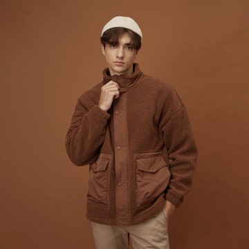 GIORDANO 男裝泰迪絨立領外套 G-MOTION系列 - 02 野牛棕