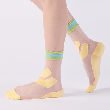 草莓鮮奶油 透明紗中筒襪 - 黃(M)