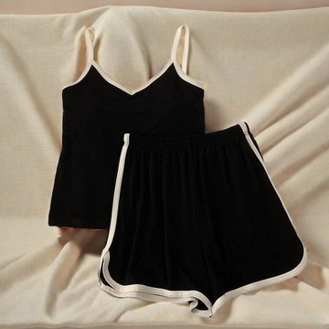 【反季清倉】涼感冰絲款睡衣女夏季吊帶背心帶胸墊薄款套裝家居服短袖睡衣胸墊睡衣女生睡衣帶胸墊夏季短袖睡衣加大碼睡衣