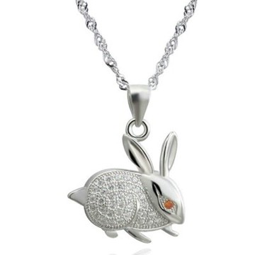 925純銀項鍊 鑲鑽吊墜-韓版可愛兔子造型母親節情人節生日禮物女飾品2色73dk413【獨家進口】【米蘭精品】