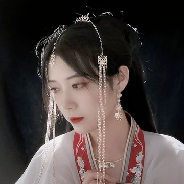 念念桃花高保色銅芳月發釵流蘇壓鬢頂簪眉心墜發冠古風漢服發飾