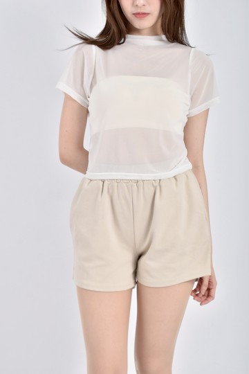 (S) 質感透膚白色短袖上衣